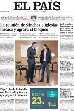 Portada del periódico El País