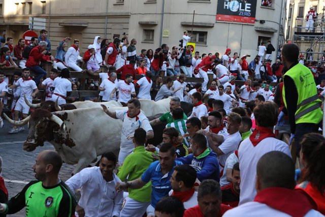 Cuarto encierro de los Sanfermines 2019 con toros de la ganadería Jandilla