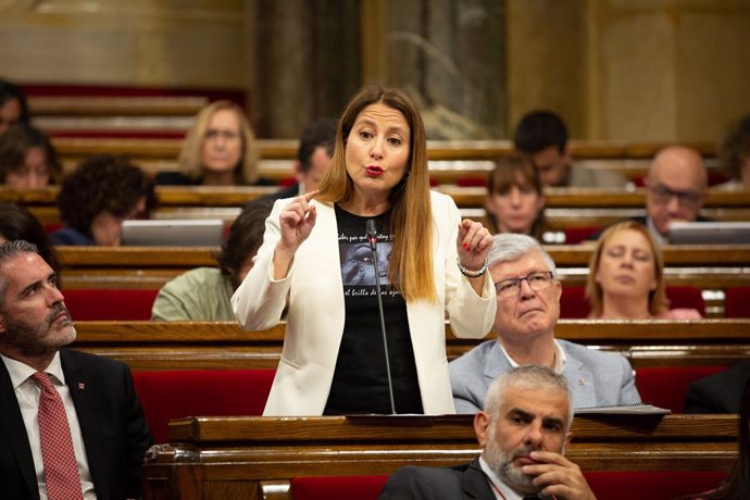 La portaveu de Ciutadans al Parlament de Catalunya, Sonia Sierra, intervé des del seu escó en una sessió plenria.