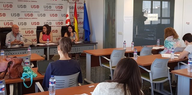 Rueda de prensa de USO de presentación del informe 'Situación de las mujeres durante su vida laboral y jubilación'.