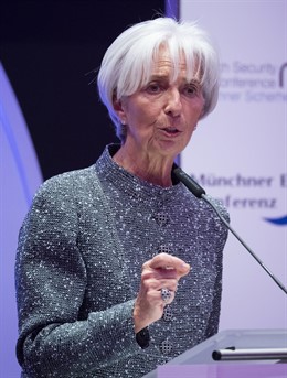 14 February 2019, Munich: Christine Lagarde, President of the International Monetary Fund (IMF), speaks during the 2019 Munich Europe Conference. Photo: Sven Hoppe/dpa