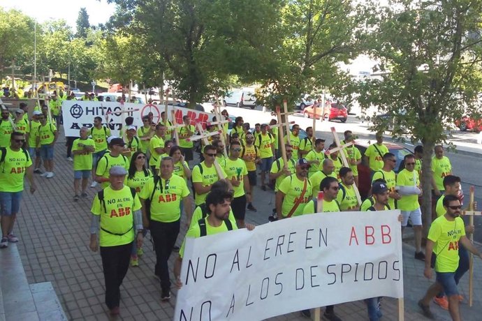 Manifestación de los trabajadores de la factoría cordobesa de ABB en Madrid.
