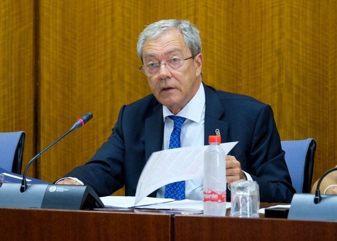 El consejero de Economía, Conocimiento, Empresas y Universidad, Rogelio Velasco, comparece en comisión parlamentaria.