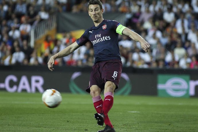 Laurent Koscielny of Arsenal in action during UEFA Europa League football match, between Valencia and Arsenal, May 09th, in Mestalla stadium in Valencia, Spain.