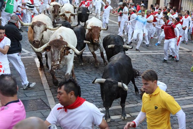 Quinto encierro de las Fiestas de San Fermín con toros de la Ganadería de Victoriano del Río Cortés