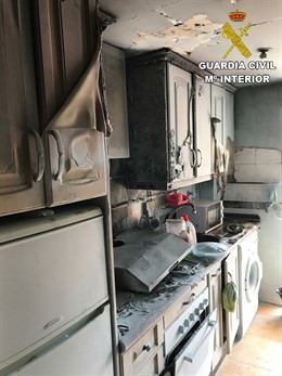 Estado en el que ha quedado la cocina afectada.