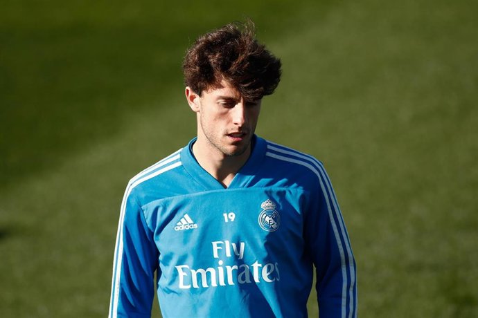 Alvaro Odriozola of Real Madrid during a training session celebrated one day before the Spanish Cup, Copa del Rey, semi-final round, football match between Real Madrid and FC Barcelona at Ciudad Deportiva Real Madrid in Valdebebas, Madrid, Spain, on Feb