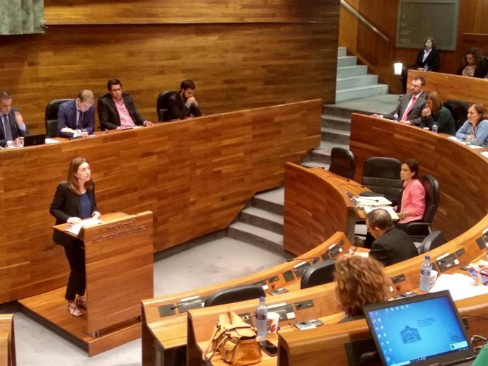 La portavoz de Podemos en la Junta General, Lorena Gil, durante el pleno de elección del Presidente.