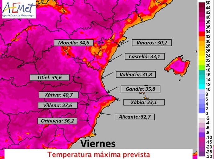 Temeperatura prevista para este viernes 