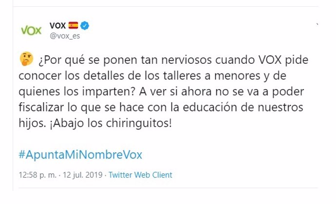 Vox responde a las criticas de COGAM por su solicitud de información en la Asamblea de Madrid.