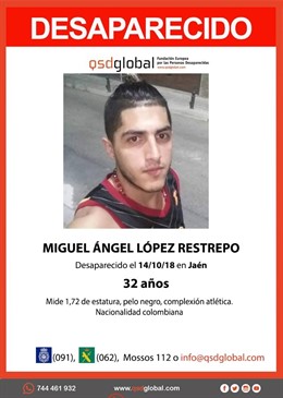 Cartel por la desaparición de Miguel Ángel López Restrepo