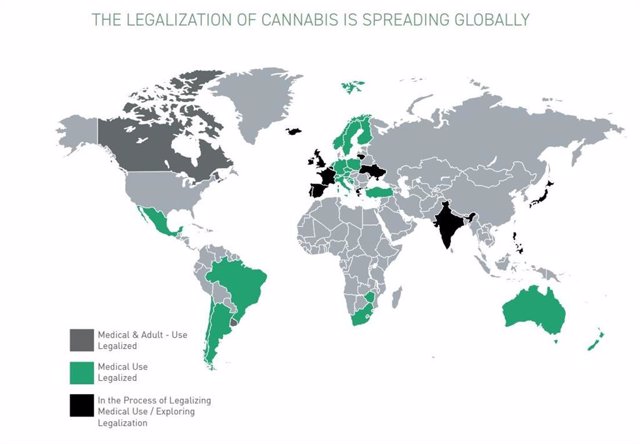 Mapa con la legalización del cannabis