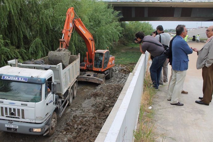 Imagen de limpieza de los márgenes de la Confederación Hidrográfica del Guadalquivir en Córdoba.