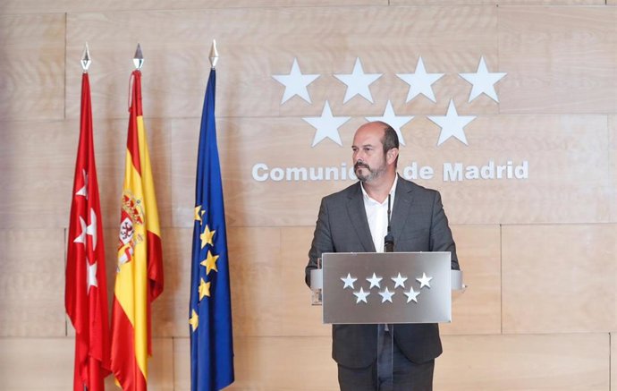 El presidente de la Comunidad de Madrid en funciones, Pedro Rollán, en rueda de prensa posterior al Consejo de Gobierno.