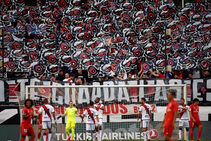 Fans of Rayo Vallecano during the spanish league, La Liga, football match played between Rayo Vallecano and Real Madrid at Estadio de Vallecas in Madrid, Spain, on April 28, 2019.