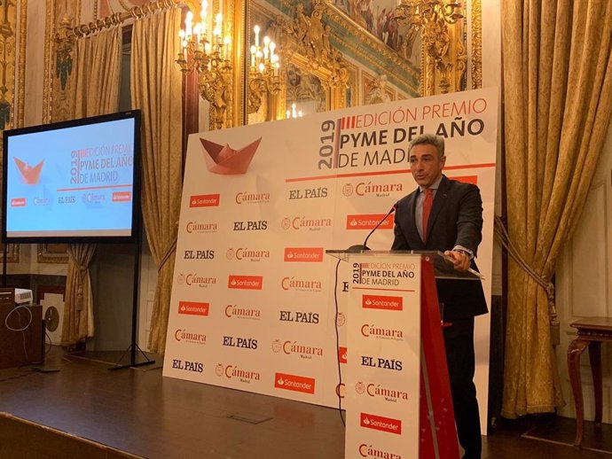 Intervención el viceconsejero de Economía y Competitividad en funciones, Javier Ruiz, durante el acto de entrega de los III Premios Pyme del año de Madrid.