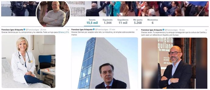 El futuro vicepresidente y portavoz de la Junta, Francisco Igea, felicita en su perfil de Twitter a los consejeros elegidos por Ciudadanos en Castilla y León.