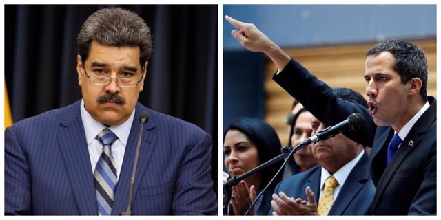 El presidente de Venezuela, Nicolás Maduro, y  el autoproclamado presidente "encargado", Juan Guaidó