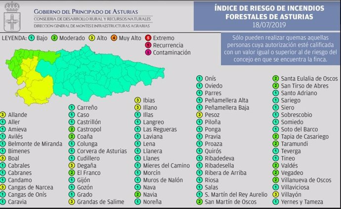 Mapa de índice de riesgos forestales.