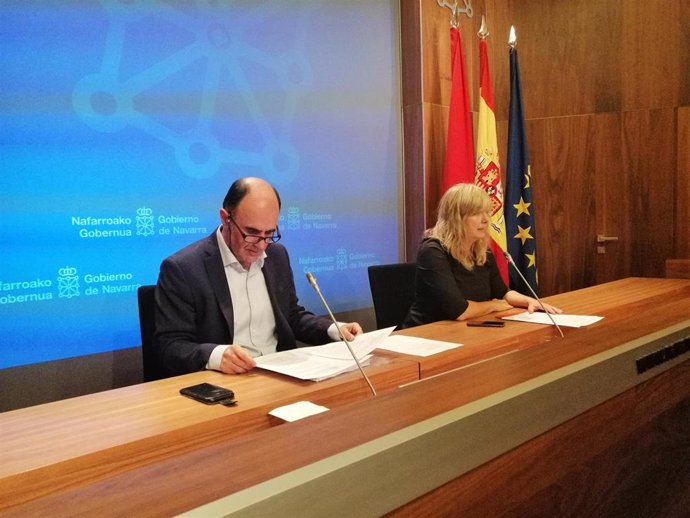 Manu Ayerdi y Ana Ollo, en la rueda de prensa posterior a la sesión de Gobierno