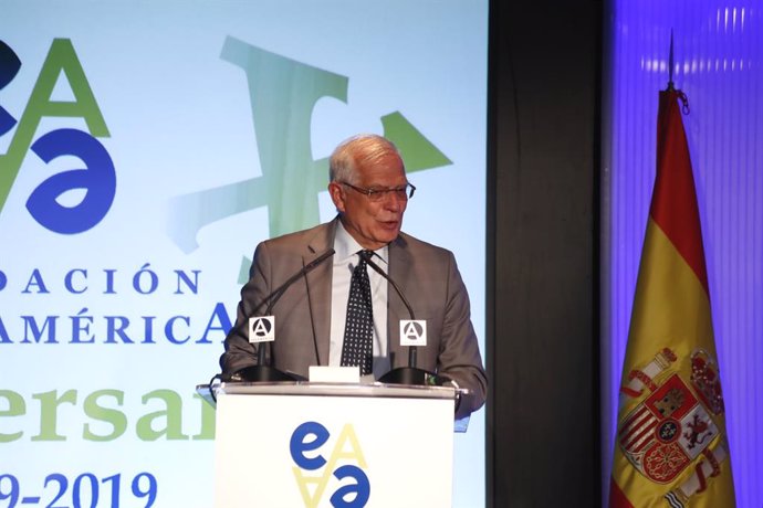 El ministros de Asuntos Exteriores, Unión Europea y Cooperación en funciones, Josep Borrell, interviene en el Acto del XX Aniversario de la Fundación Euroamérica en Casa América.