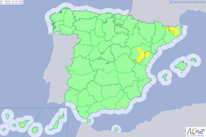 Alerta amarilla por tormentas en Teruel, Barcelona, Gerona y Castellón