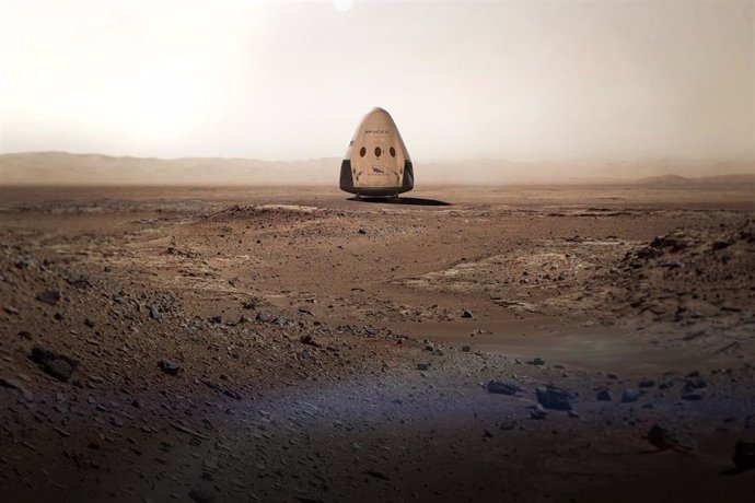 Recreación de una nave Dragon de Space X en Marte