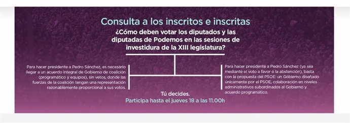 Consulta de Podemos a sus bases sobre la investidura de Pedro Sánchez