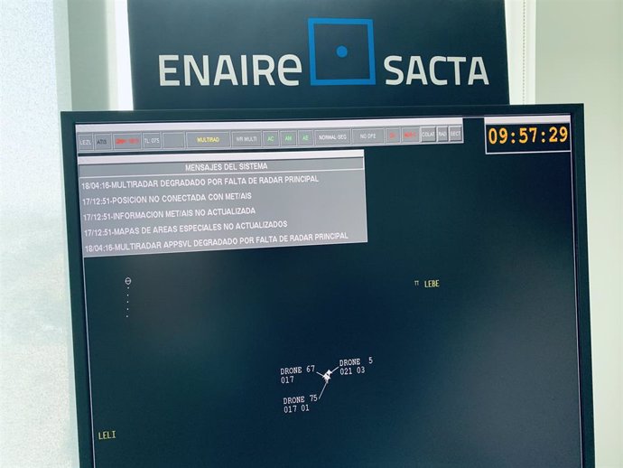 Imagen del sistema SACTA de ENAIRE donde se observan los drones integrados de forma segura en el control aéreo
