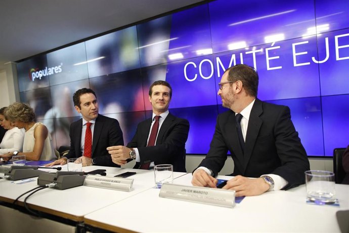 Teodoro García Egea, Pablo Casado y Javier Maroto