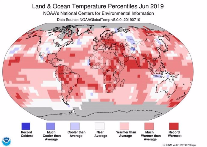 Anomalía de temperaturas en junio de 2019