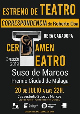 Cartel del estreno de la obra de teatro ganadora del certamen de teatro Suso de Marcos Ciudad de Málaga