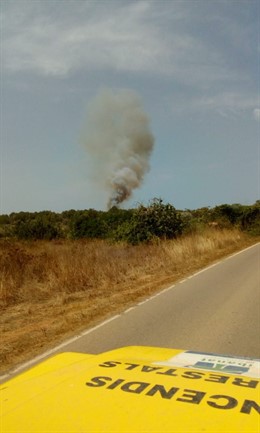Imagen del incendio que ha afectado a media hectárea de pinar en Sant Joan de Labritja, en Ibiza