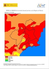 El nivel de riesgo de incendio forestal previsto este domingo es extremo en la mayor parte de la Región