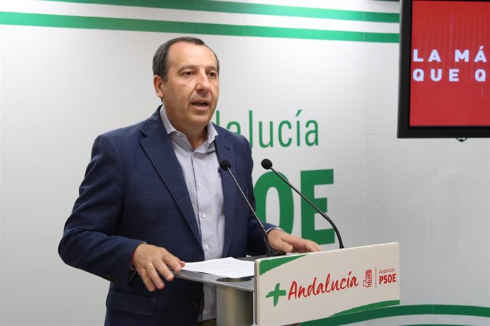 El secretario general del PSOE de Málaga, José Luiz Ruiz Espejo, en rueda de prensa en Málaga