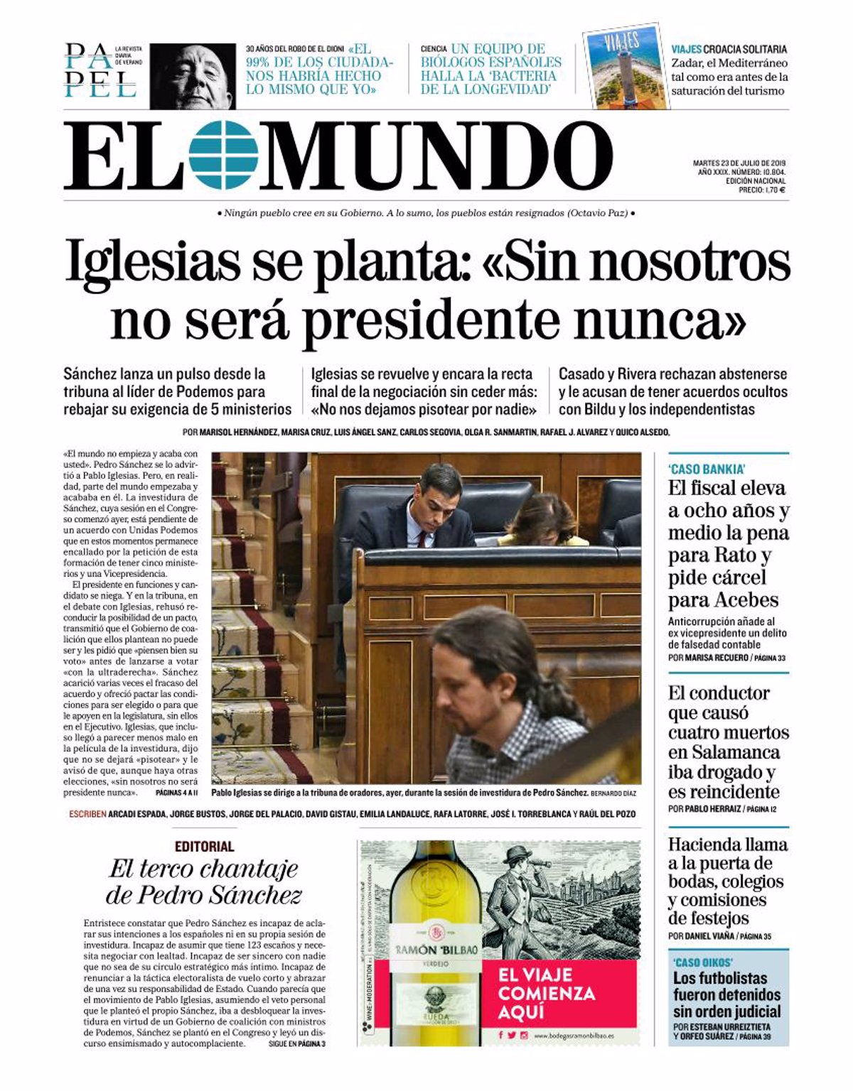 Las Portadas De Los Periódicos Del Martes 23 De Julio De 2019