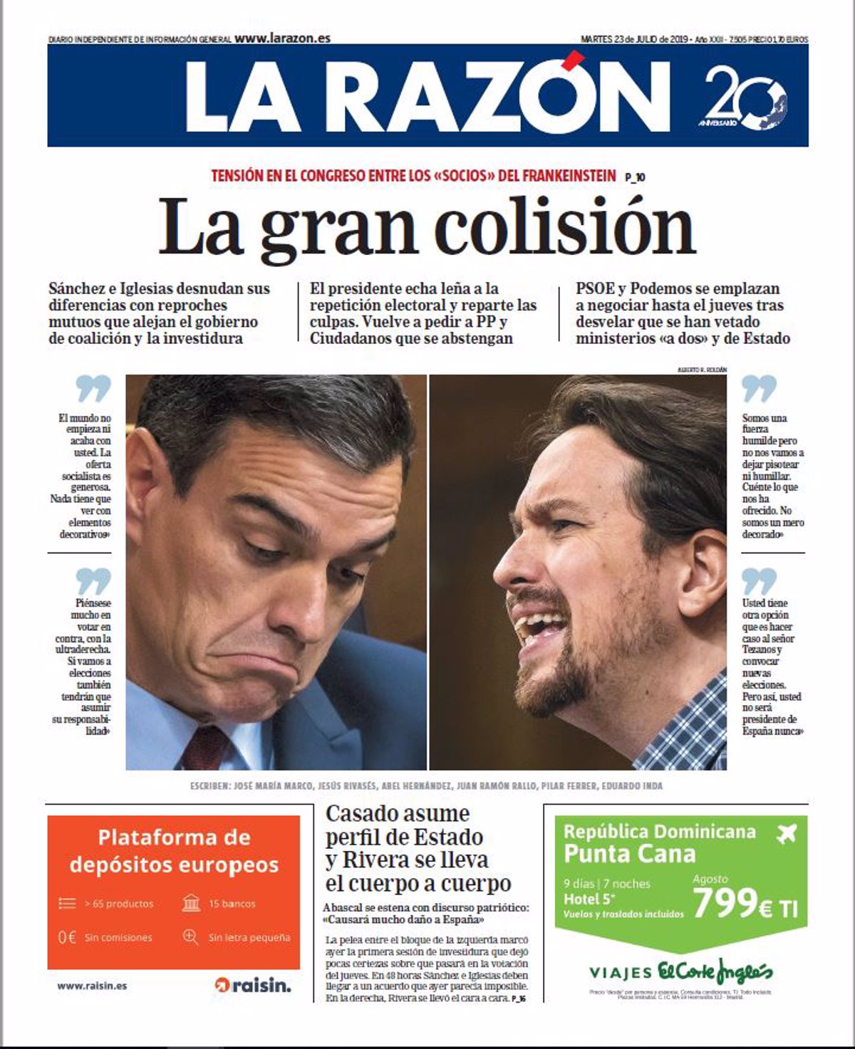 Las Portadas De Los Periódicos Del Martes 23 De Julio De 2019