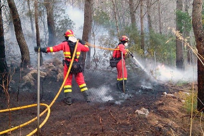 Efectivos trabajando en el incendio de la Serra de 2013