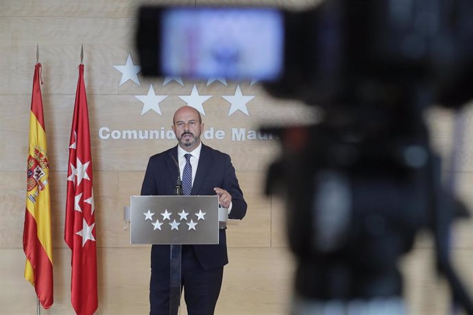 El presidente de la Comunidad de Madrid en funciones, Pedro Rollán, en rueda de prensa posterior al Consejo de Gobierno.