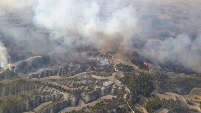 Incendio forestal en Perdiguera y Leciñena, en la provincia de Zaragoza.