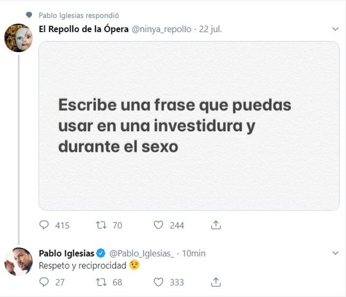 Imagen del 'tweet' del líder de Podemos, Pablo Iglesias