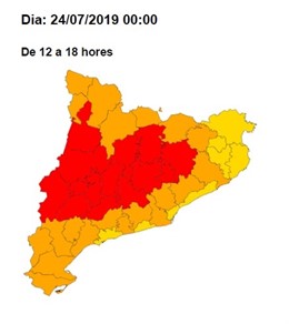 Mapa de Catalunya en ona de calor