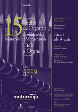 Carte del 'XV Ciclo de Órgano Comarca del Matarraña', que tendrá lugar este sábado 27 en el municipio turolense de Fuentespalda.