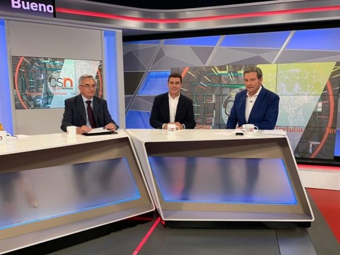 El portavoz parlamentario de Cs, Sergio Romero, durante la entrevista en Canal Sur Televisión