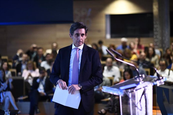 El presidente de Telefónica, José María Álvarez-Pallete, durante una conferencia en la Fundación Telefónica.