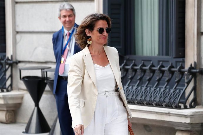 La ministra para la Transición Ecológica, la socialista Teresa Ribera, llega al Congreso de los Diputados para la segunda sesión del debate de investidura del candidato socialista a la Presidencia del Gobierno.