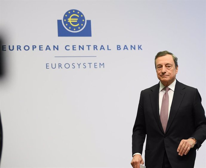25 July 2019, Hessen, Frankfurt_Main: Mario Draghi, President of the European Central Bank (ECB), attends a press conference at the ECB headquarters. The European Central Bank kept interest rates at record lows on Thursday, saying it plans to hold borro