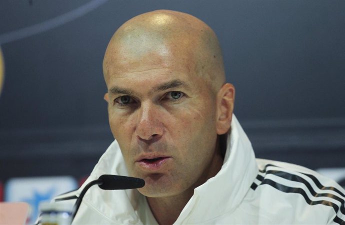 Zinedine Zidane of Real Madrid  during press conference after training day, May 18th, in Ciudad Deportiva Real Madrid, Valdebebas, Madrid, Spain.