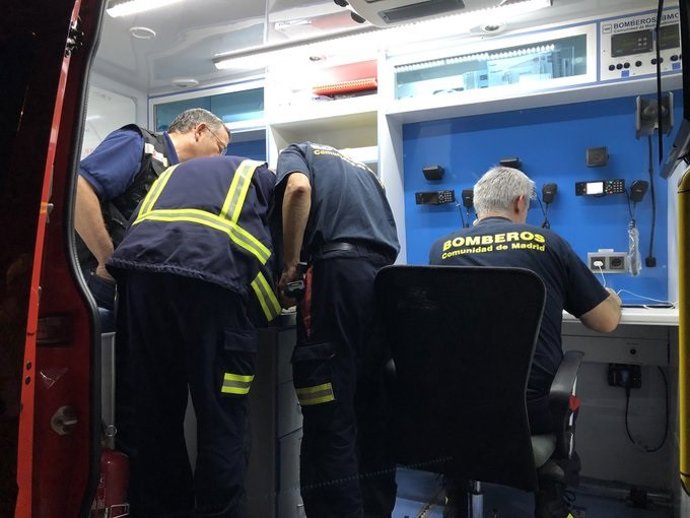 Puesto de control del incendio forestal en El Berrueco.