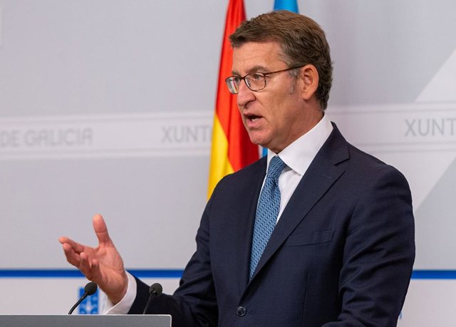 El presidente de la Xunta, Alberto Núñez Feijóo, en la rueda de prensa del Consello.